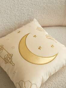 1个3D刺绣月亮图案抱枕套，适用于客厅、卧室、沙发等各种环境，四季皆宜
