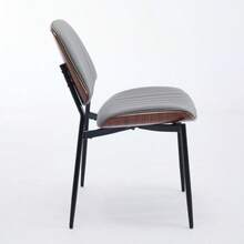 Set Of 2 Mid-Century Modern Retro Dining Chairs In Grey Faux Leather With Bentwood Walnut Backrests, Padded Seats, And Adjustable Metal Legs, For Kitchen And Dining Room, DE1849GY - Grey - View 11