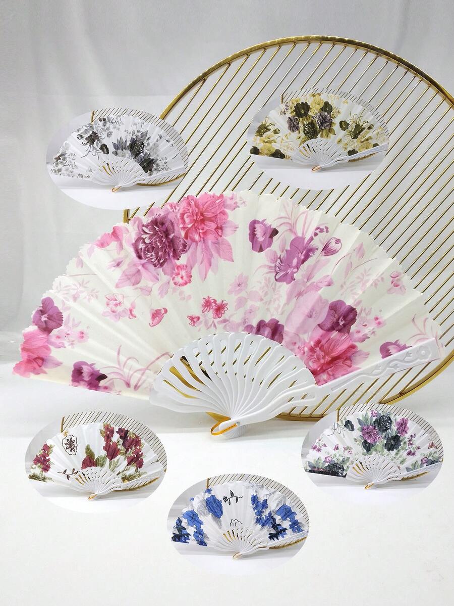 1Pc D EXCEED Women's White Handle Ink Painting Floral Folding Fan – Elegant & Gorgeous Hand Fan – Perfect For Dance Props Stage Performances Concerts Bridal Weddings New Year Gifts All-Season Use Tea Party Accessories - White-handled Ink-wash Flower Fan - View 1