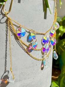 1pc Crystal Plant Pot Decor With Catch Light Chain - Artistic Decorative Glass Teardrop Pendant, Colorful Outdoor Garden Decor, Thanksgiving Gift For Friends, Home Decor