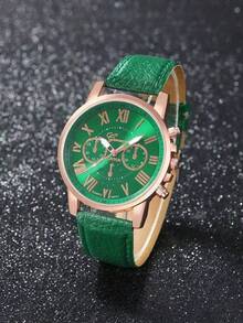 14pcs Women's Watch PU Leather Fashion Simple Three Eye Roman Scale Dial Quartz Watch Set Wristwatch Party Wedding Gift Beach Vacation Valentine Gift