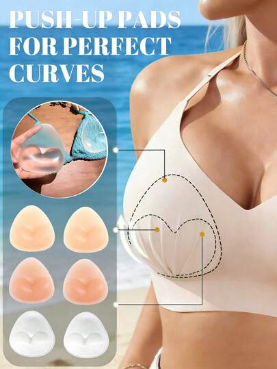 Push-Up Bra Pads For Women - Soft Comfortable Enhancer Inserts, Reusable Waterproof Thick Pads For Bras, Swimsuits & Dresses (Beach/Wedding/Party Use)
