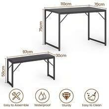 3-Piece Dining Table Set For 4,  Kitchen Table Set With 2 Benches, Dining Room Table Set With Adjustable Foot Pads,Black,Room Deocr, Christmas Gift - 黑色 - 查看 9