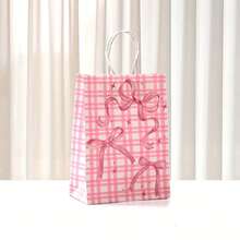 6pcs Pink Bow Theme Party Gift Bags - Elegant Paper Gift Bags With Handles, Suitable For Weddings, Bridal Showers, Birthdays And Special Occasions, Decorated With Pink Bows, Stars And Geometric Patterns, Wedding Party Favors | Dreamy Bow Design | Sturdy Handles Bags, Bridal Shower Gifts - Multicolor - View 5