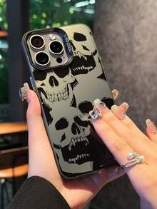 1pc Skull Design Shockproof Anti-Scratch Protective Phone Case, Suitable For Everyday Use And Travelers, Compatible With IPhone XR/11 Pro Max/7P/8P/12 Pro/12 Pro Max/13 Pro/13 Pro Max/14 Pro/14 Pro Max/15 Pro/15 Pro Max/14/15Plus/16E/16 Pro/16 Pro Max/17 Pro/17 Pro Max/Air/SMART8, Galaxy A55/A15/S23/S24/S25 Ultra - Black - View 4
