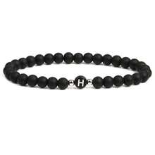 6mm Black Matte Stone Beaded Bracelet, 26 English Letter Charm Bracelet, Unisex - Bracelet - View 32