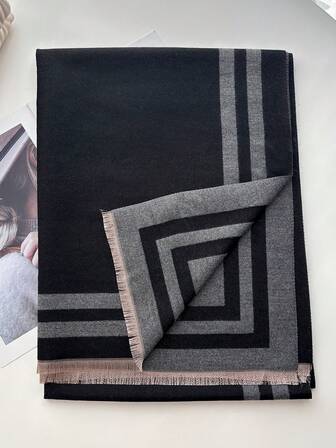 1 st vändbar damsjal i konstkashmere med färgblock, moderiktig och mångsidig luftkonditionering, tjock och varm för dagligt bruk, höst/vinter