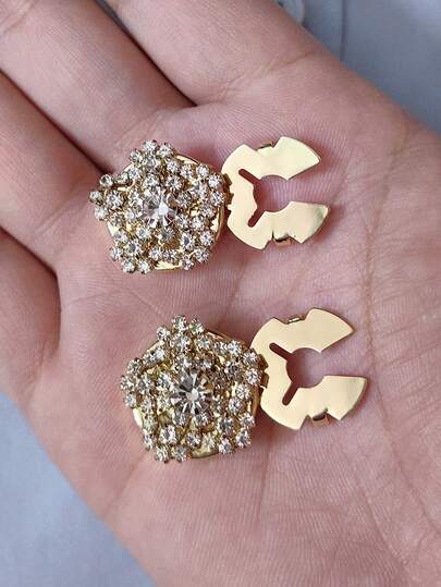 1pc/2pcs Elegant Geometric Pattern Button Set, Shirt Button Set, Clip Button Set, Fashionable Crystal Cufflink Set, Suitable For Tuxedo And Wedding Dress Decoration