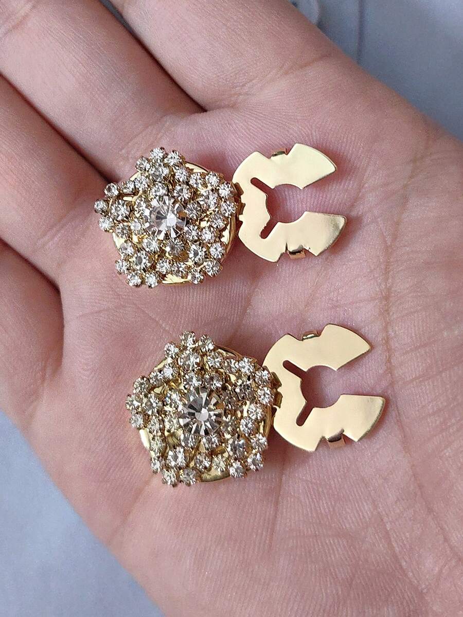 1pc/2pcs Elegant Geometric Pattern Button Set, Shirt Button Set, Clip Button Set, Fashionable Crystal Cufflink Set, Suitable For Tuxedo And Wedding Dress Decoration - Flowers - View 1