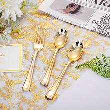 2pcs Gold Plated Cutlery Set, Includes Gold Fork And Gold Spoon, Mirror Polished, Easy To Clean, Reusable, Elegant Flatware Suitable For Weddings, Valentine's Day, Dining Events, Parties, Family Gatherings, High-End Restaurants, Themed Restaurants Or Home Dinners - Multicolor - View 4