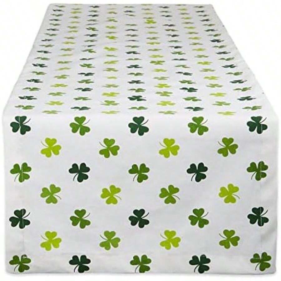 DII 100% algodón, Lavable a máquina, Fiesta, día de San Patricio y la Primavera boreales de Mantel, 152,4 cm x 213,36 cm, Verde y Blanco Comprobar con Shamrock, Asientos 6 8 Personas(Shamrock Shake Table Runner, 14x72") - Multicolor - Ver 1