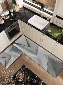 1 件装软橡胶厨房地垫，3.5 毫米厚厨房地毯，灰色几何拼接奢华简约风格厨房吸水地垫，大尺寸地毯，可裁剪以适应厨房，表面织物材质，中间海绵层，底部橡胶层，适用于厨房地毯、厨房装饰、婚礼装饰、家居装饰、浴室地垫、玄关地垫、洗衣房地垫、走廊地毯、客厅地垫等。 - 彩色 - 查看 9