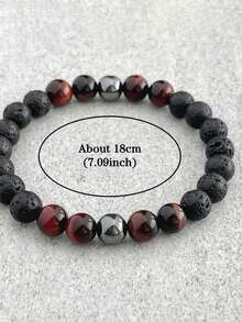 熔岩红虎眼石接地串珠手链：力量、勇气、吸收负能量，男士宝石手链冥想饰品，适合日常佩戴和送礼 - 彩色 - 查看 5
