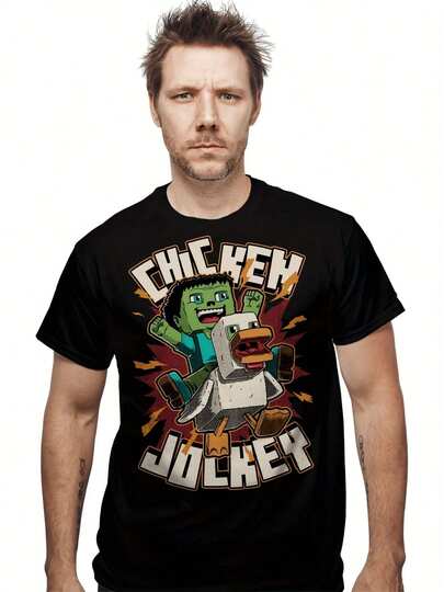 Chicken Jockey The 180G Cotton Black T-Shirt With A Fashion Forward Design Becomes A Must Have For Outdoor Enthusiasts And Partygoers,Funny Shirts,MC,Men,Manfinity,Manfinity Men,Sumwon,Men Clothing Manfinity Hombre,Men's,T Shirt Men,Cotton T Shirt,Mens Clothes,Anime Clothes,Sumwon Men,100 Percent Cotton,Men's Clothing,Graphic Tee,Gift,Father's Day Gift, Chicken Jockey T-Shirt - 180g Heavy Cotton Graphic Tee - Black Retro Gaming Shirt For Men - Funny Outdoor & Party Wear - Father's Day Gift For Gamers Chicken Jockey Tee - 180g Heavy Cotton Men's Shirt - Funny Gaming Graphic - Outdoor & Party Top - Father's Day Gamer Gift Vintage Chicken Jockey Shirt - Limited Edition  Mob Tee - Thick 180g Cotton - Funny Gamer Gift For Dad - Retro Block Game Merch Chicken Jockey T-Shirt - Heav