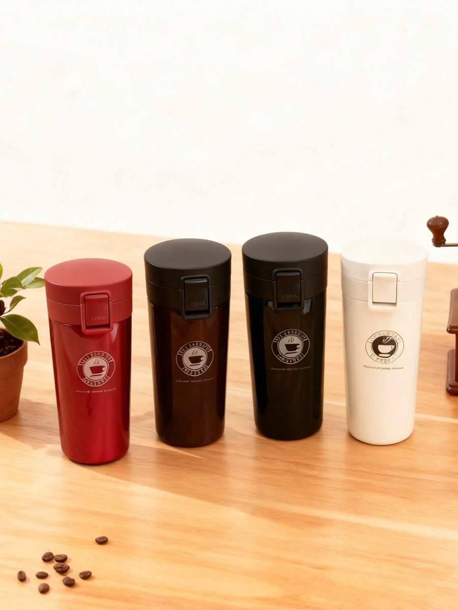 1个高效自动密封保温咖啡杯，带回弹盖，双层真空密封，防漏，简约设计，便携，适用于商务及多种场合 - 彩色 - 查看 1