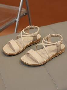 1双复古露趾儿童凉鞋，夏季新款时尚透气沙滩鞋，软底防滑