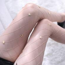 Vớ lưới co giãn cao, quần tất mỏng màu đen gợi cảm, kiểu dáng Châu Âu & Mỹ, trang trí hình ngôi sao thủ công, quần tất lưới màu đen. - Nhiều màu - Xem 4