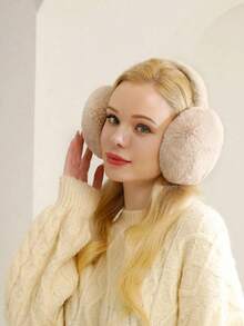1pc Soft Plush Ear Muffs, Cute Fluffy Ear Warmers, Suitable For Cold Weather, Foldable Winter Accessory, White Ear Muffs - Multicolor - View 3