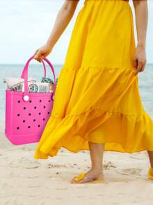 Large Waterproof Washable Tip Proof Durable Open Tote Bag For The Beach Boat Pool Sports,Women's EVA Beach Tote Bag With Ventilation Holes - Lightweight Durable Solid Color Open Top Design For Poolside, Shopping & Picnics - Stylish Holiday Accessory, Beach Bag