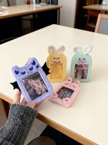 1个卡通毛绒卡套，儿童学校/幼儿园/公交/餐卡保护套，带吊坠 - 彩色 - 查看 1