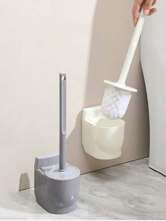 1pc Toilet Brush Holder Set, Bathroom Toilet Brush With Wall Mount, Drainable Toilet Cleaning Brush
