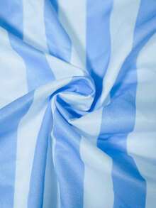 قميص نسائي كاجوال جديد مطبوع بخطوط مع أزرار - أزرق فاتح - مشاهدة 3