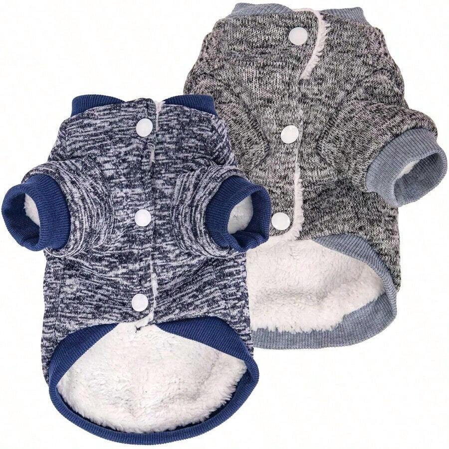 Sueter para perro sueteres para perros pequeños paquete de 2 3 ropa calida y suave para mascotas para cachorros gatos medianos y grandes perros para niñas o niños camisa para perros - XS+chamarra gris+azul marino - Ver 1