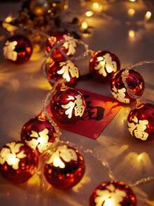 150厘米10灯红色灯笼串灯，中国风红色祝福灯笼串灯，中国新年灯笼灯，农历新年室内照明，电池供电悬挂式灯笼夜灯，适用于中国新年装饰、春节、婚礼、派对、圣诞节、元宵节、市场、餐厅、庙会、聚会、广场、摄影和家居照明装饰 - 彩色 - 查看 3