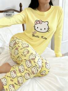 Sanrio 1件Hello Kitty三丽鸥女士睡裤，可爱Y2K风格睡衣，Hello Kitty主题家居裤，冬季款 - 黃色 - 查看 1