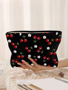 樱桃主题化妆包 - 樱桃印花图案，耐用涤纶拉链袋，旅行洗漱收纳包，轻便拉链袋，爱美人士的理想之选，送给姐妹、学生和成年人的完美礼物，随机印花 - 彩色 - 查看 11