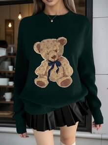 2026 ملابس علوية نسائية كاجوال أنيقة للخروج والمناسبات، بتطريز الدب، طويلة الأكمام، ملائمة لعيد الحب وعام جديد، مناسبة للمدرسة والعطلات والشاطئ والكروز والكرنفال والأعمال والربيع - أخضر داكن - مشاهدة 5