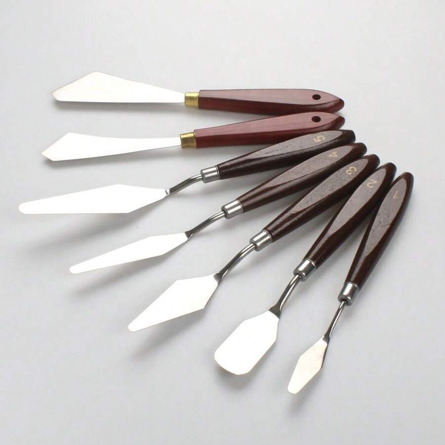 Professional Painting Palette Knife Set, 7 Piece Stainless Steel Blades With Wood Handles, Numbered 1-5 Plus 2 Classic Style - 7pcs - View 1