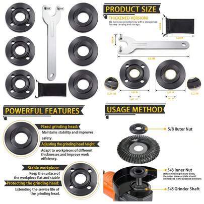 Angle Grinder Flange Wrench Set With Lock Nut And Storage Bag Compatible With 4.5 5 5 8-11 Inch Grinders