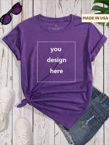 Custom Women's Loose Casual T-Shirt Add Your Personalized Picture Printed On The Front With Iron-On Printing - Purple - View 1