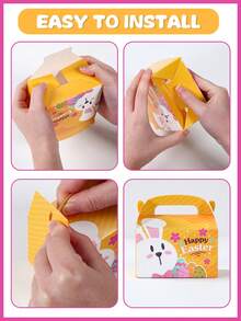 4个迷你复活节礼盒，可爱兔子和彩色彩蛋设计，带提手，礼品包装盒，复活节装饰品，复活节纸盒，节日派对礼物，复活节快乐装饰，复活节礼物，复活节餐桌装饰，复活节派对用品，寻蛋派对用品，派对装饰品 - 彩色 - 查看 10