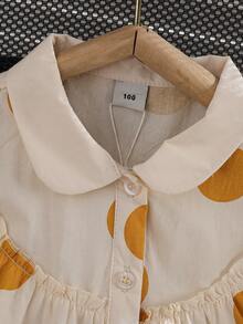 Young Girl Geometric Print Single-Breasted Casual Versatile Short Sleeve Shirt - Apricot - View 3