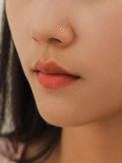 1pc Stainless Steel Pierced Heart Shaped Nose Ring, Curved Nose Stud Nose Hook Jewelry, Suitable For Women's Daily All-Match Matching