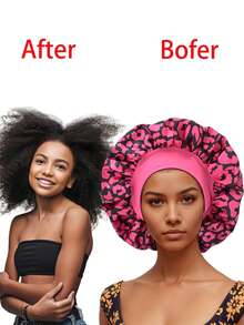 Satin Bonnet Silk Bonnet, Hair Bonnet For Sleeping, Elastic Wide Band Silk Sleep Cap, Soft And Breathable(Leopard) Hair Sleep Cap - Leopard Print - Multicolor - View 8