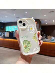 Funda de Teléfono Suave con Estampado de Olas Esponjosas Compatible , Regalo Lindo a Prueba de Golpes para Chicas, Funda con Estampado de Olas Crema, Funda de Iluminación MEI, Llave de Pago de Gato, Cubierta Rectangular Brillante de Animal - Blanco - Ver 1