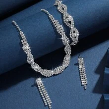 Women's Spiral Necklace And Earrings Set For Wedding - 3-In-1 Jewelry Set - 銀色 - 查看 6
