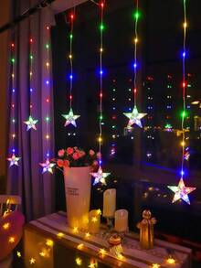 1 String 2m/6.56ft 82 LED Star Lights, Powered By 3 AA Batteries (Not Included), Flashing Lights, Indoor Wall Decor Star Lights, Suitable For Wedding, Party, Holiday, Bedroom Decor, Outdoor Garden Tree Decor, Home Decor Star & Moon Curtain Lights - Transparent - View 11