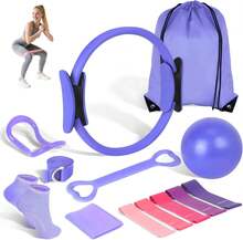 13PCS Pilates Kit, Juegos de Equipos de Fitness para el Hogar, 9.8 Inch Pelota de Yoga, Bandas de Resistencia, Anillos de Tensión, Anillos de Masaje, Equipo de Fitness Portátil - negro - Ver 1