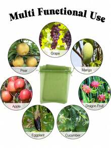 100/50/10个装水果保护袋，轻便耐用的绿色网状阻隔袋，带抽绳，适用于葡萄、草莓和园艺植物，防止昆虫和鸟类侵害，适合防治病虫害和种植水果蔬菜，也可用于存放化妆品、珠宝、糖果等。