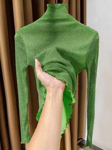 性感透视网纱长袖蕾丝边衬衫内搭上衣（女士款）