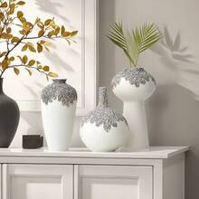 Nordischer moderner einfacher weißer Keramikvase, Wohnzimmer TV-Schrank Dekoration, Büro Schreibtisch Esszimmertisch Ornamente, Handwerkskunst Rama Dekoration Rama Geschenke Geburtstag Abschluss Heimdekoration Schulanfang Raumdekoration Schulmaterial Blumenvase Glasvase - Weiss - Übersicht 4