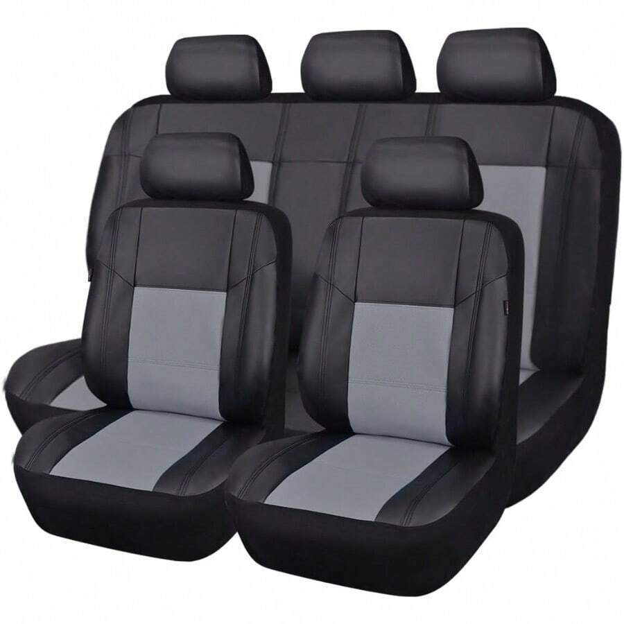 Skyline PU Leather CAR SEAT Covers Airbag Compatible Split Rear Bench - Universal Fit For Cars SUV Vehicles Full Set Black And Beige