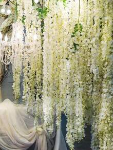 12pcs 110cm Artificial Wisteria Vine Branches With Silk Flowers, White Artificial Wisteria Flowers/Plants, White Room Decor, Fake Hanging Floral, Suitable For Home, Garden, Outdoor Ceremony, Wedding Arch Floral Decor, Spring, Summer, Tabletop Garden Decoration