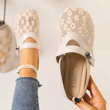 2025新款蕾丝网面透气一脚蹬穆勒鞋，法式玛丽珍慵懒风女鞋 - 米色 - 查看 12