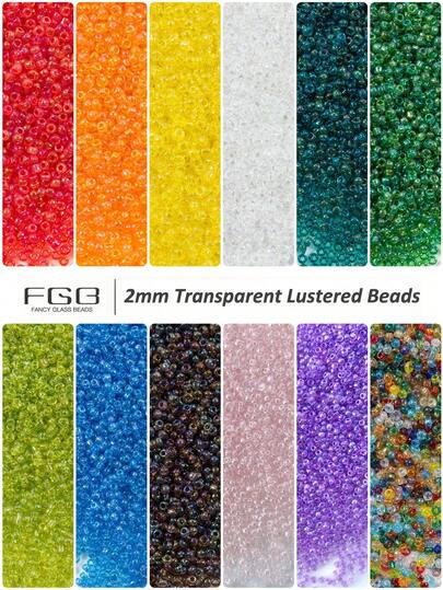 2mm-2400pcs Transparent Glass Seed Beads Lustered Small Round Pony Loose Spacer Beads Random Mixed Colors For Jewelry Making, DIY Bracelets Necklace Craft Earrings Making