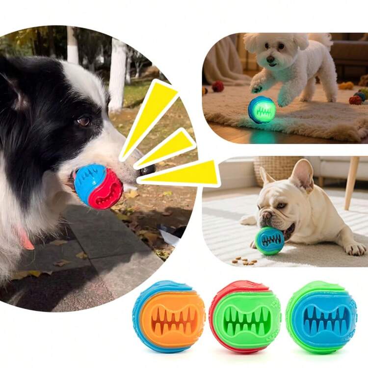 1 pieza Pelota de premio para mascotas que brilla en la oscuridad de color aleatorio, juguete de rompecabezas para perros, apto para perros pequeños/medianos/grandes, masticable, limpieza de dientes, juguete de pelota multicolor con chirrido - Color Aleatorio - Añade 1